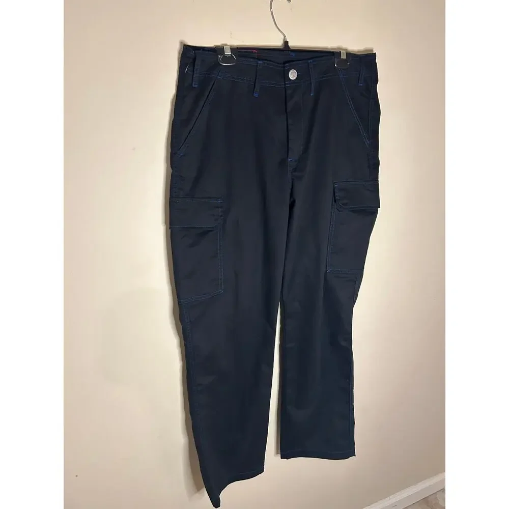 True Religion Baggy Cargo Pants Jet Black Pacific Blue Contrast Stitch 34 NWT